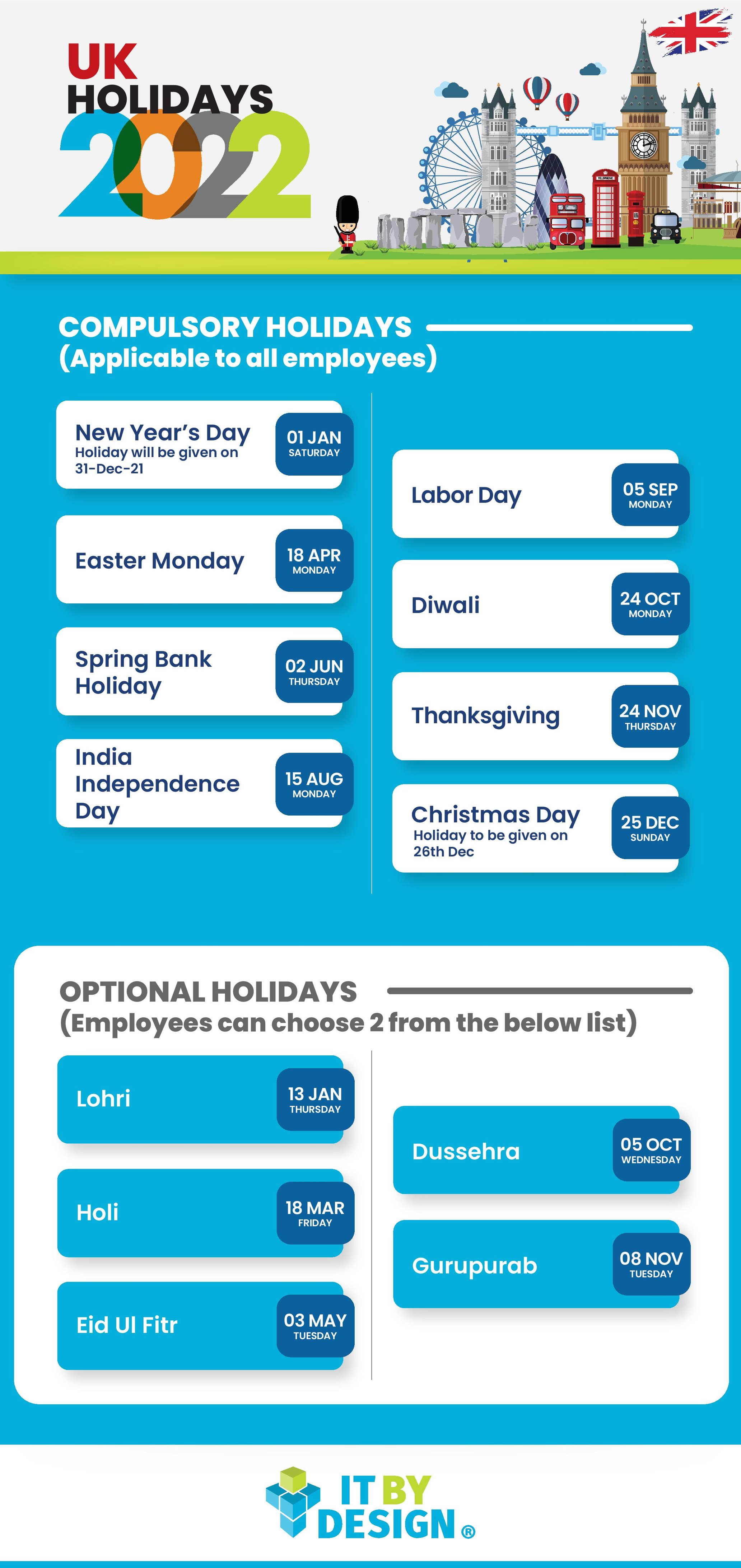 2022 Holiday Calendar - UK